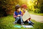 books, boys, forest, the park, vintage, retro, glade, kid, nature, book, baby, with a book, reading, arboretum, kids